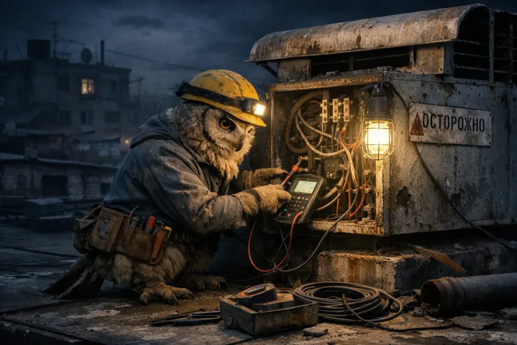 owl repairing rooftop ventilation wiring