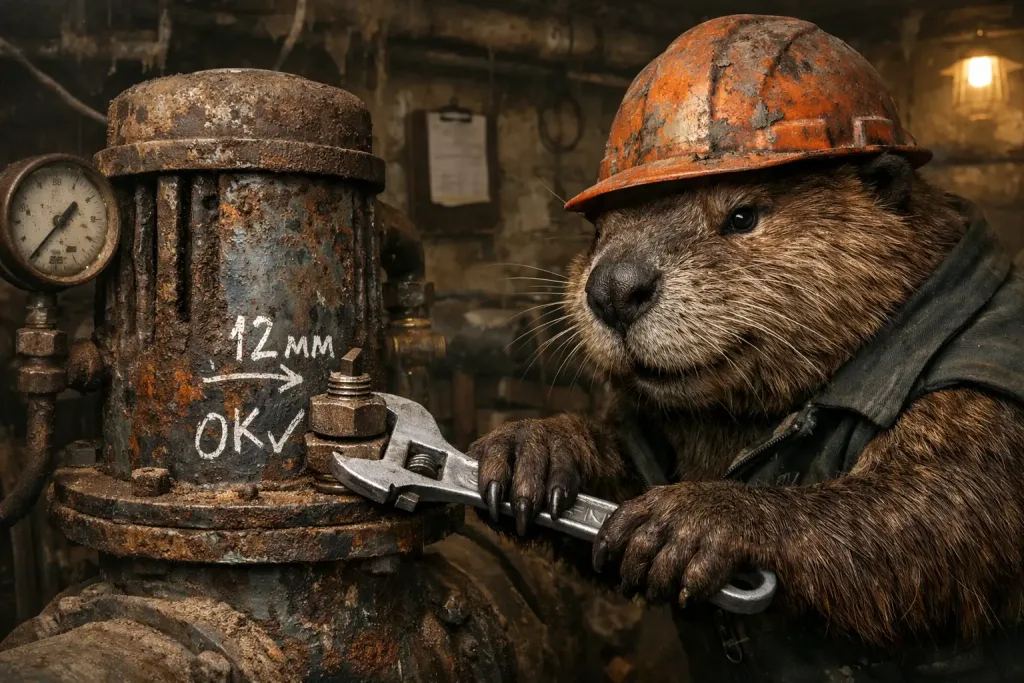 beaver tightening bolt on rusty pump
